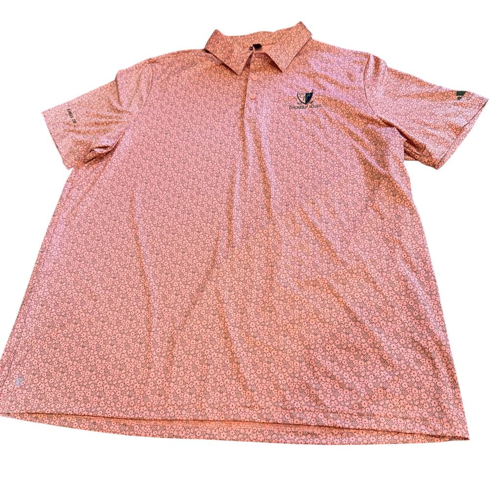Adidas Golf Polo Shirt Men’s 2XL Orange Floral Print Short Sleeve Lightweight